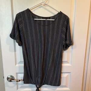 Always Indigo Tie Front Short Sleeve T-Shirt gray striped crewneck